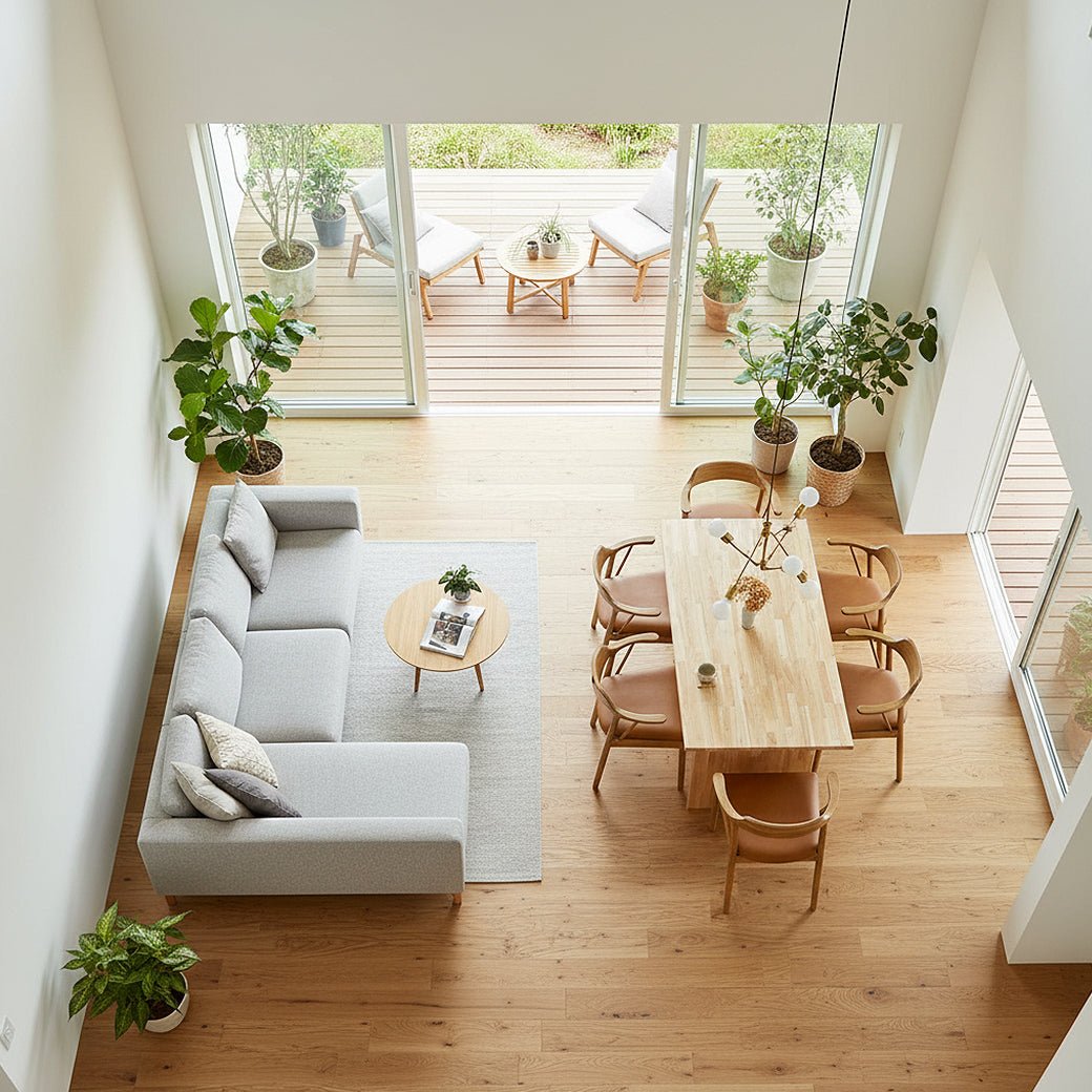 どんな間取りにも馴染む。m-dt13 ダイニングテーブル 幅150cm パネル脚タイプの置き方実例 - miion|北欧ナチュラルモダン家具・インテリア通販 miion(ミオン)