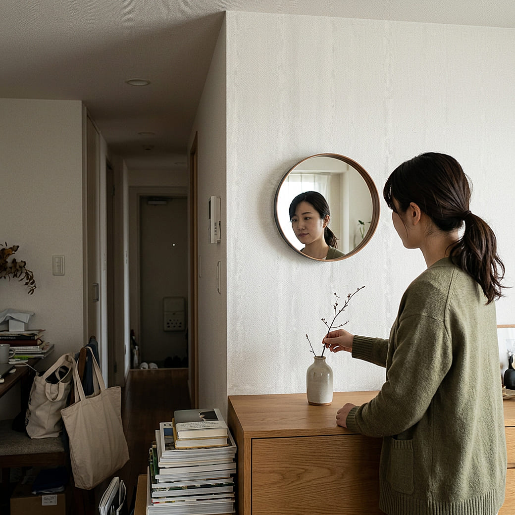 鏡をひとつ迎えたら、いつもの部屋が少し好きになった。スタッフ3人と、Platのある暮らし