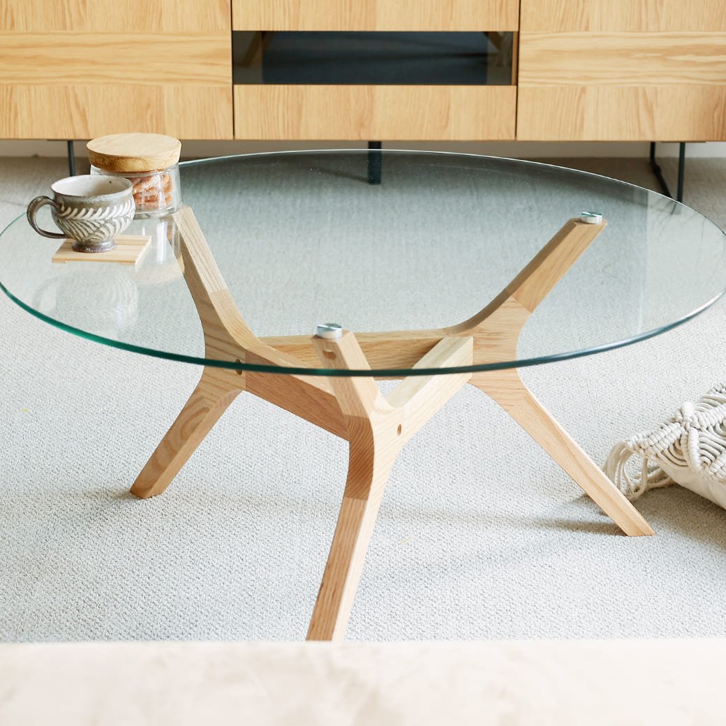m-st08 円形ガラスセンターテーブル Amore(アモレ)オークタイプ - miion|北欧ナチュラルモダン家具・インテリア通販 miion(ミオン)
