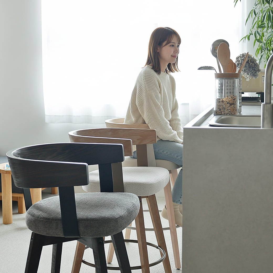 無垢材　回転　カウンターチェア カウンターチェア 回転・昇降式 本革調 [1脚] Cherish | カウンター