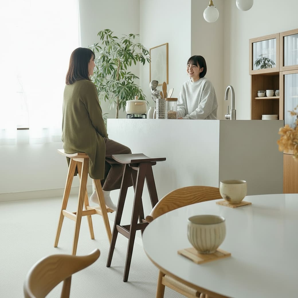 ハイスツール 天然木アッシュ無垢材 2色展開｜キッチン・バー