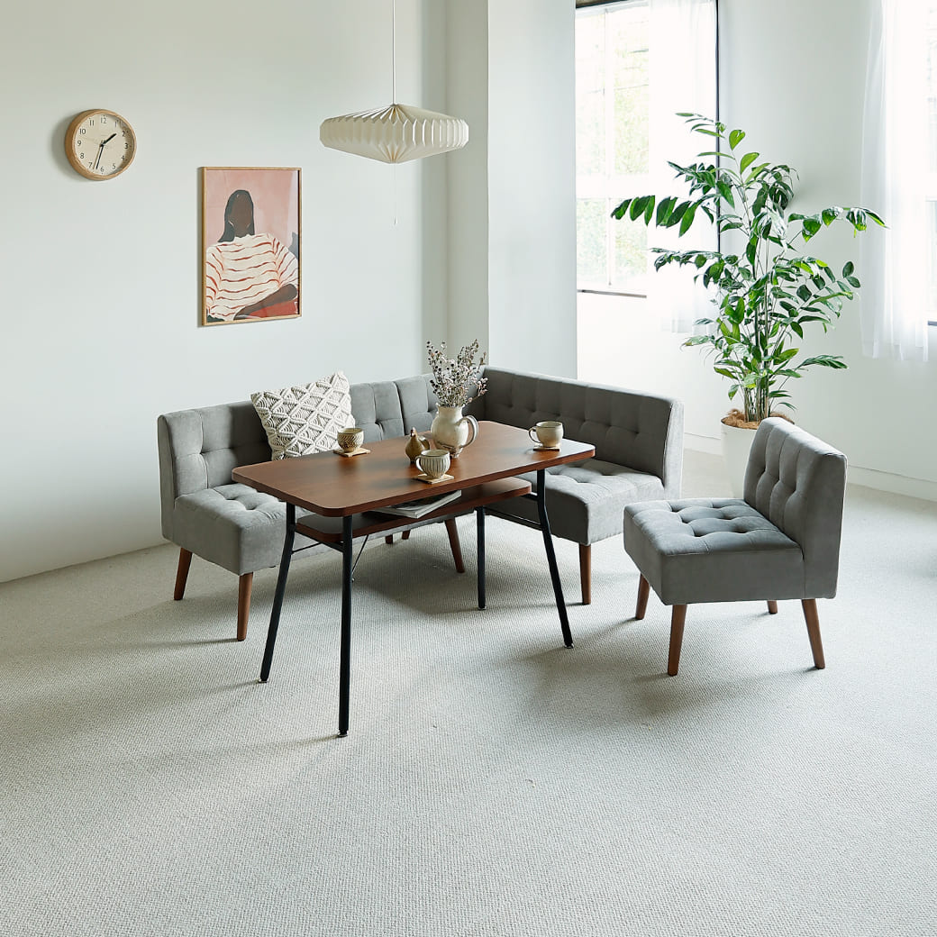 mild ソファーダイニング4点セット グレー カウチソファ 北欧モダン