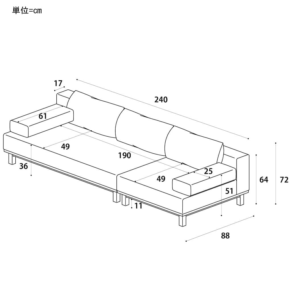 m-sf11 SIEVE rect unit sofa 3人掛けセット ライトブラウン